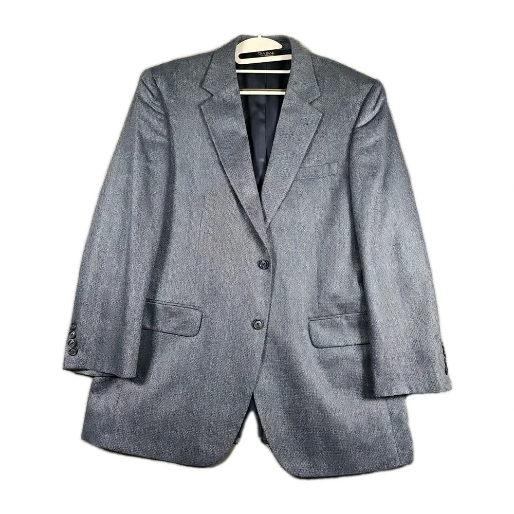 Jos A Bank 42R‎ 💯 Silk Suit Blue Gray Blazer Jacket Sport Coat Men Vtg 2 Button